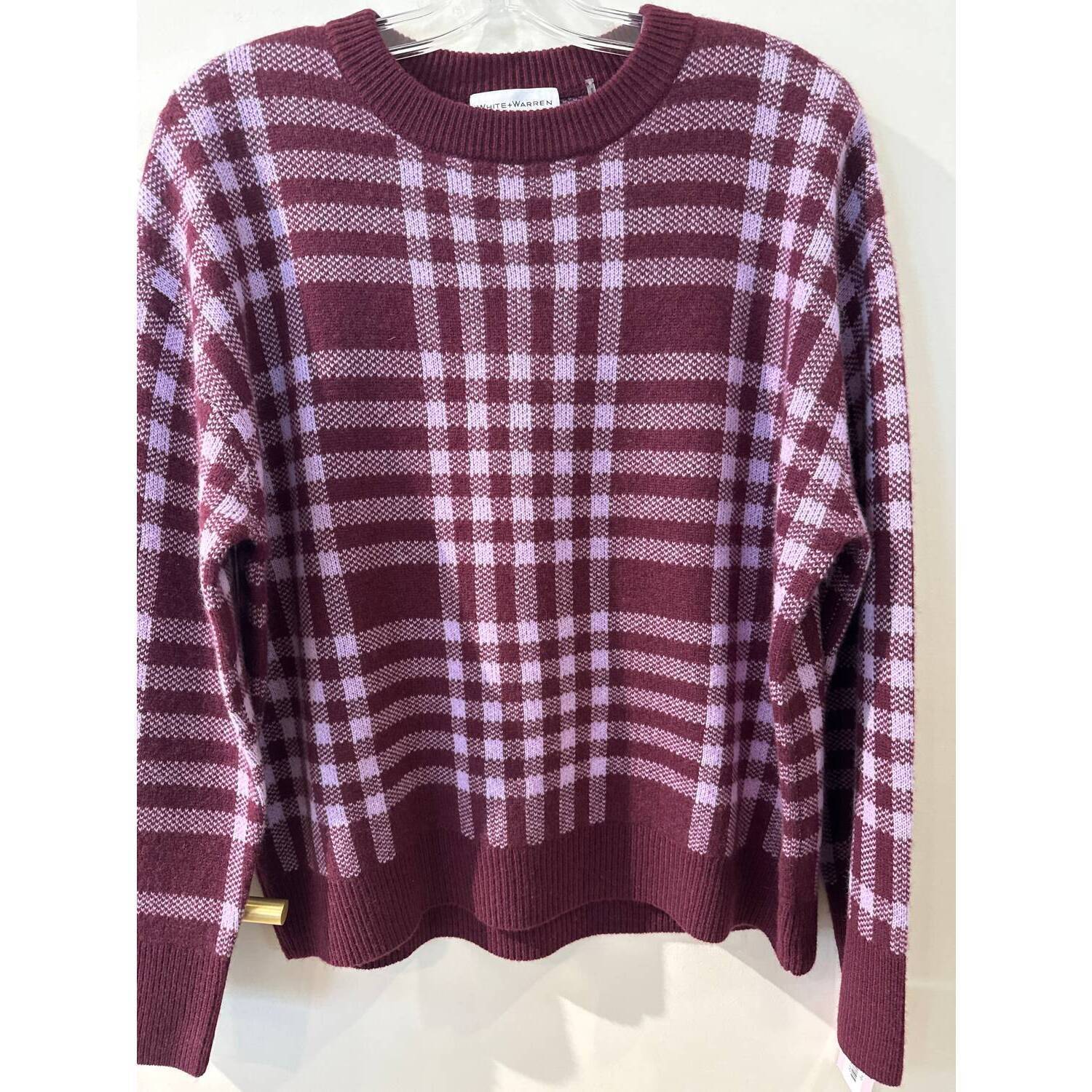 New White + Warren Women's Plaid Crewneck Sweater In Purple